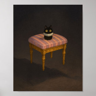 Black Cat on Pink Striped Stool Art Print