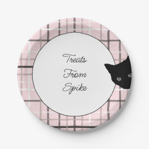 Black Cat on Plaid  Paper Plate