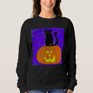 Black Cat on Pumpkin Abstract Halloween Art Sweatshirt