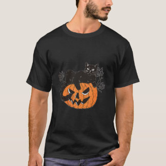 Black Cat On Pumpkin For Cat Halloween T-Shirt