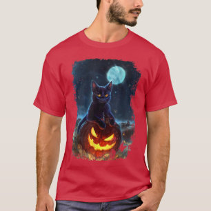 Black Cat On Pumpkin Full Moon Halloween Costume T-Shirt