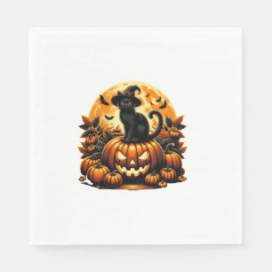 Black Cat On Pumpkin Scary Halloween Black Cat Cos Napkin