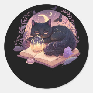 Black Cat On Pumpkin T-Shirt - Full Moon Halloween Classic Round Sticker