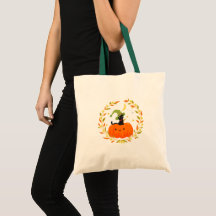 Black Cat on Pumpkin Tote Bag