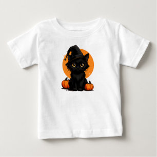 Black Cat on Pumpkins under Full Moon  Baby T-Shirt