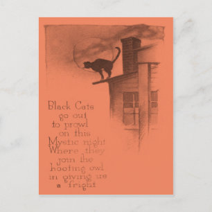 Black Cat On Roof Full Moon Postcard