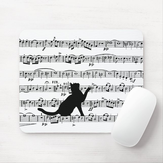 Black Cat On Sheet Music Mouse Mat (With Mouse)