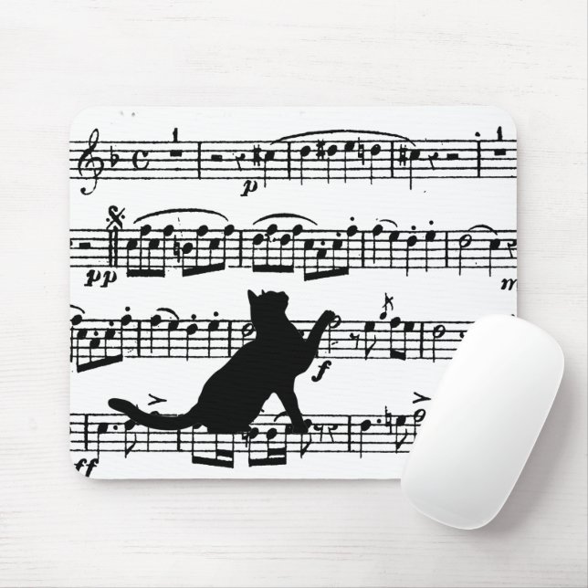 Black Cat On Sheet Music Mouse Mat (With Mouse)