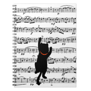 Black Cat On Sheet Music Notebook