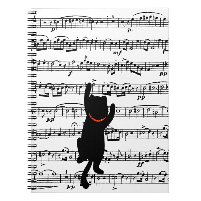 Black Cat On Sheet Music Notebook (Front)