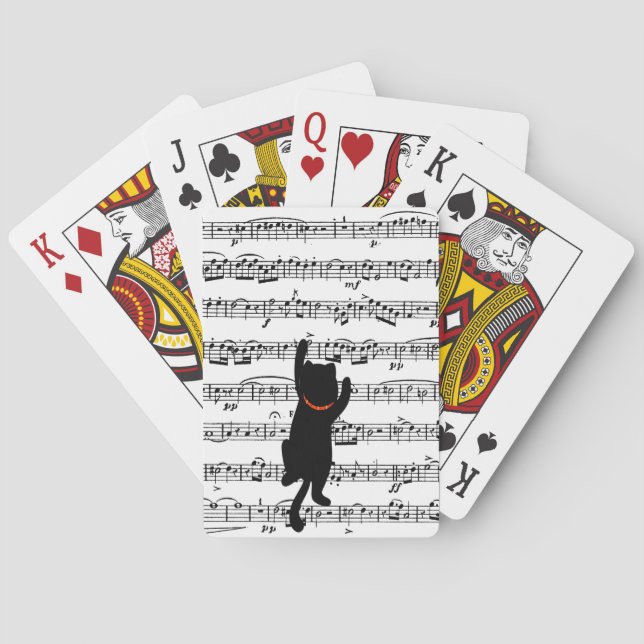 Black Cat On Sheet Music Playing Cards (Back)