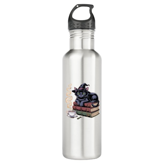 Black Cat on Spell Books Classic T-Shirt 710 Ml Water Bottle (Front)
