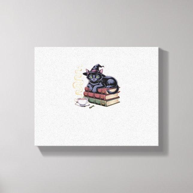 Black Cat on Spell Books Classic T-Shirt Canvas Print (Front)