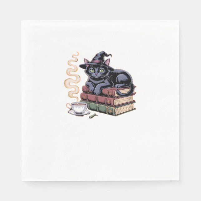 Black Cat on Spell Books Classic T-Shirt Napkin (Front)