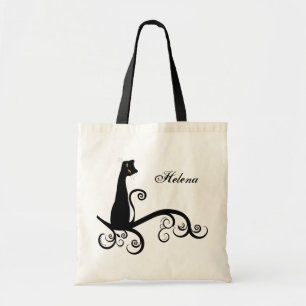 Black Cat On Swirly Branch Personalised Tote Bag