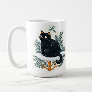 Black cat on the Christmas tree Coffee Mug
