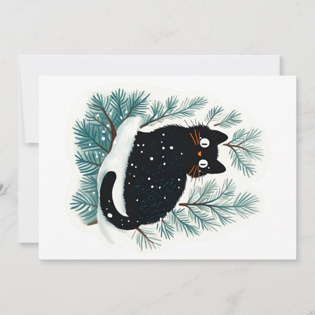 Black cat on the Christmas tree cute Invitation (Front)