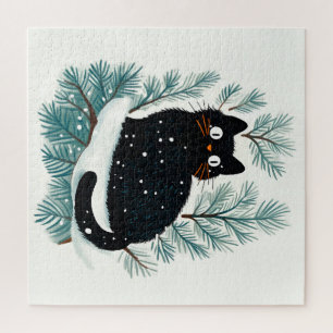 Black cat on the Christmas tree cute Jigsaw Puzzle