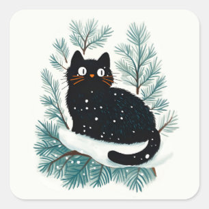 Black cat on the Christmas tree cute Square Sticker
