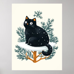 Black cat on the Christmas tree Poster
