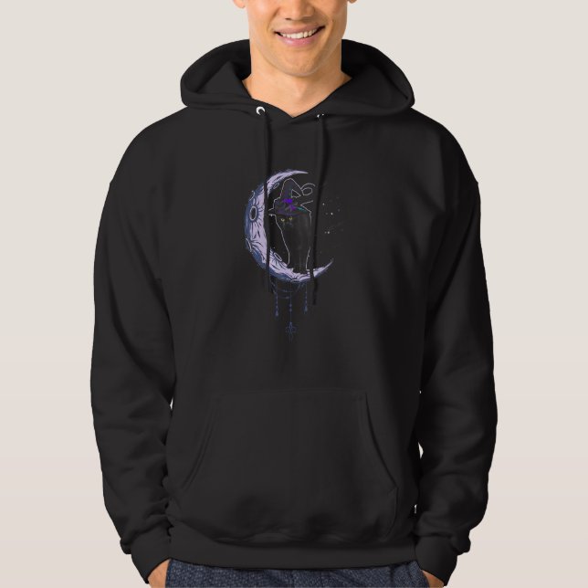 Black Cat On The Purple Moon With Hat Witch Hallow Hoodie (Front)