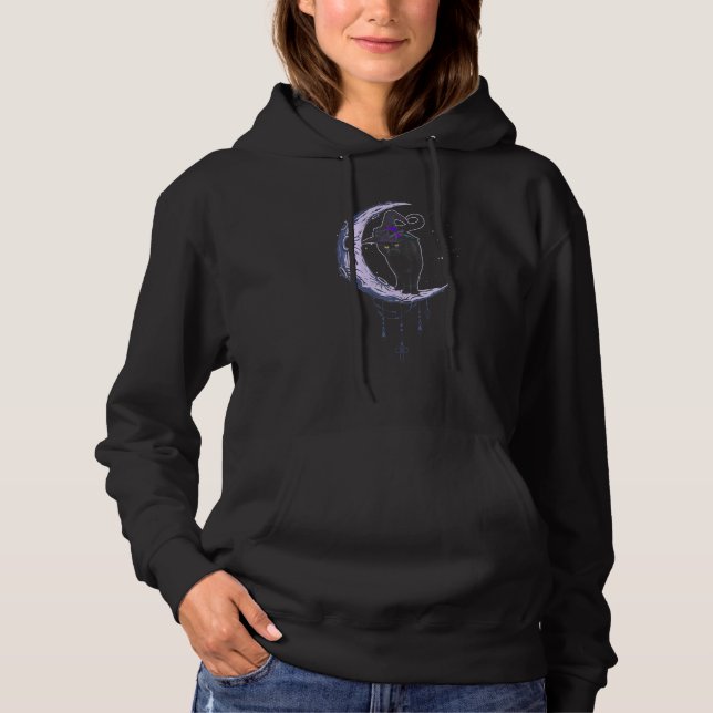 Black Cat On The Purple Moon With Hat Witch Hallow Hoodie (Front)
