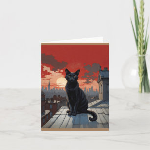 black cat on the roof thank you card