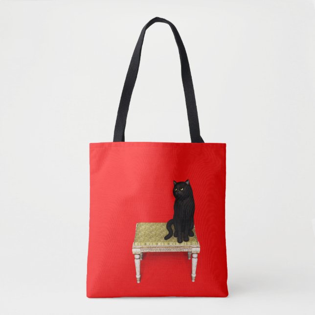 Black cat on the stool laptop sleeve tote bag (Front)