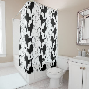 Black Cat on the street Shower Curtain