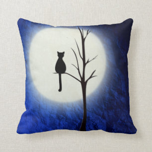 black cat on tree 2 throw pillow