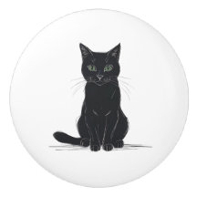 Black cat on white background door pull