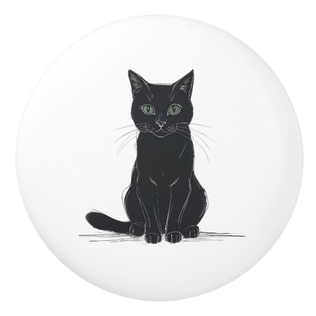 Black cat on white background door pull (Front)