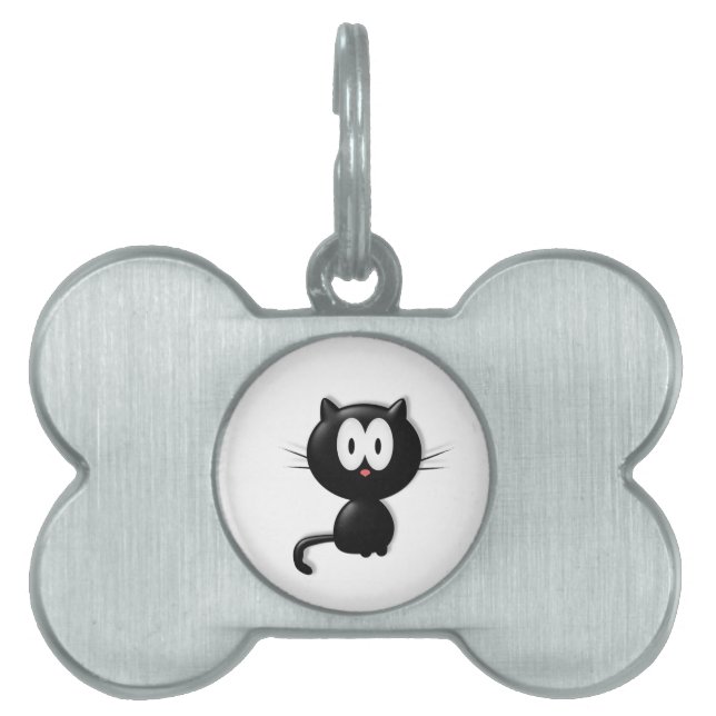 Black Cat on white background Pet ID Tag (Front)