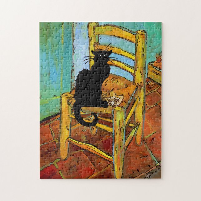 Black Cat on Wooden Chair Jigsaw Puzzle (Vertical)