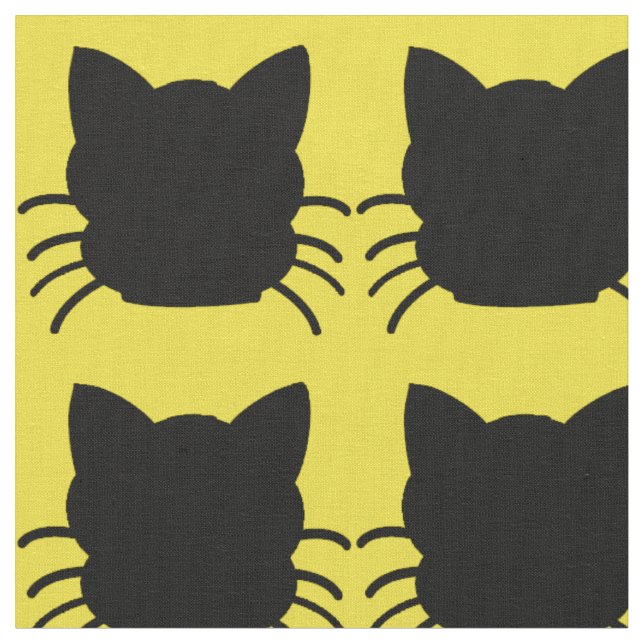 Black Cat on Yellow Background Fabric (Close Up)