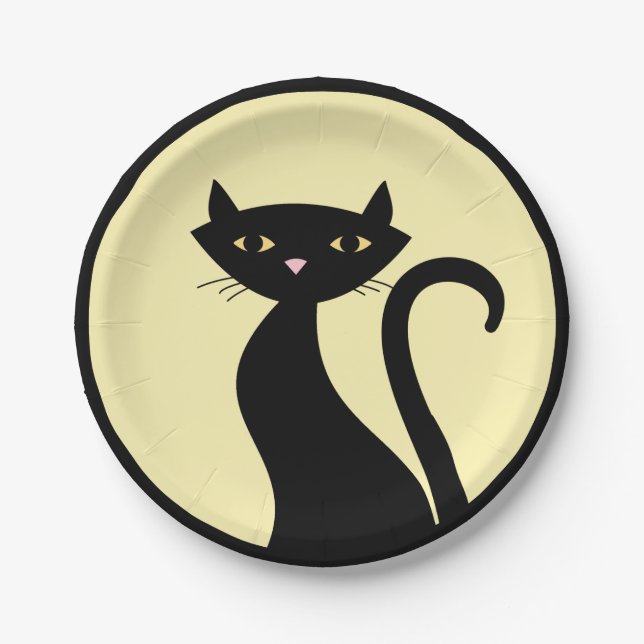 Black Cat on yellow  Paper Plate (Front)