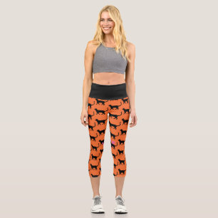 Black Cat Orange Crazy Cat Woman Capri Leggings
