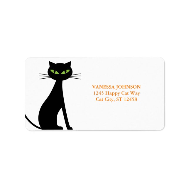 Black Cat & Orange Cute Return Address Label (Front)