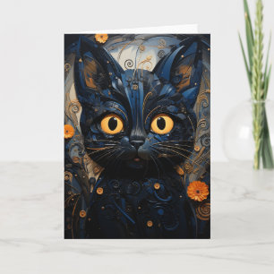Black Cat Orange Flowers All Occasions  Card