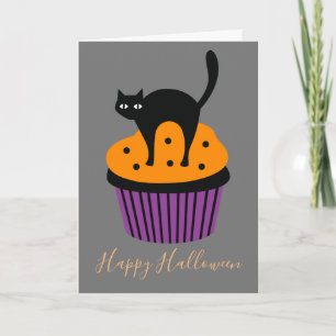 Black cat orange Halloween theme Card