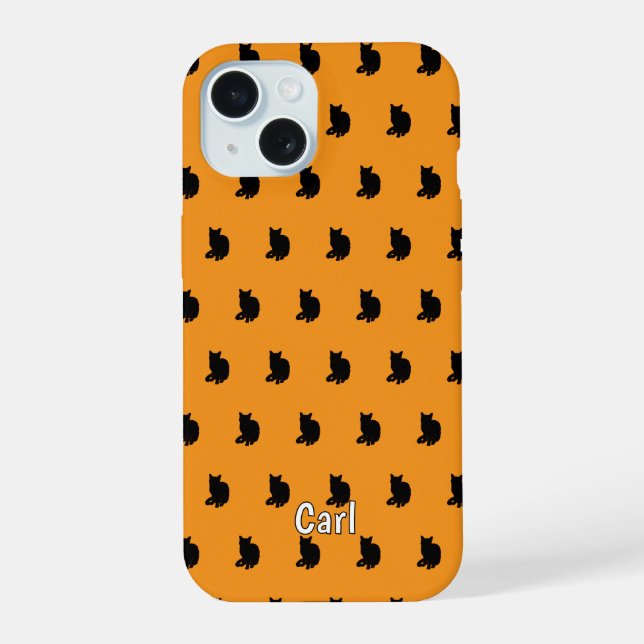 Black Cat (Orange) iPhone 15 Case (Back)