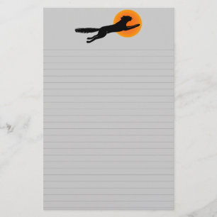 Black Cat Orange Moon Halloween Lined Stationery