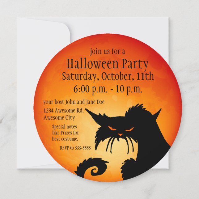 Black Cat Orange Moon Invitation (Back)