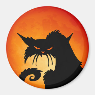 Black Cat Orange Moon Magnet