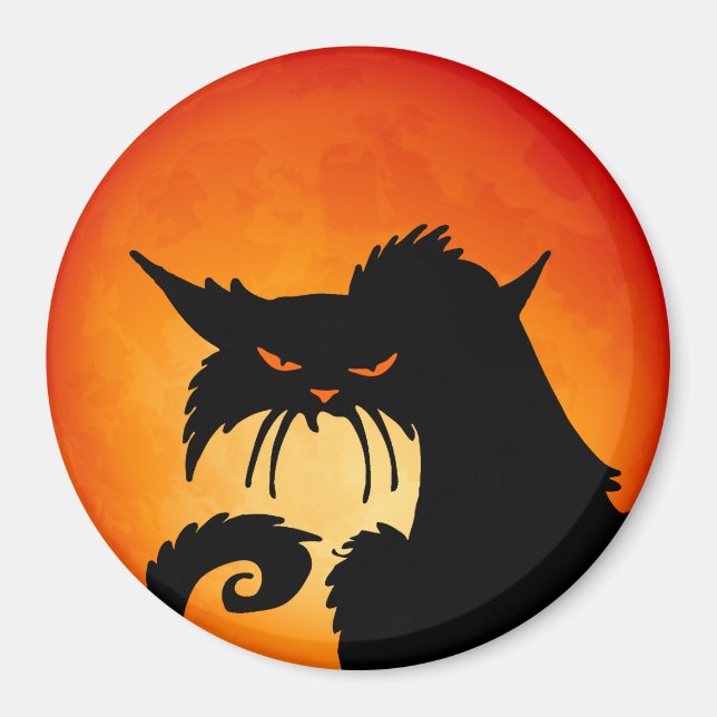 Black Cat Orange Moon Magnet (Front)