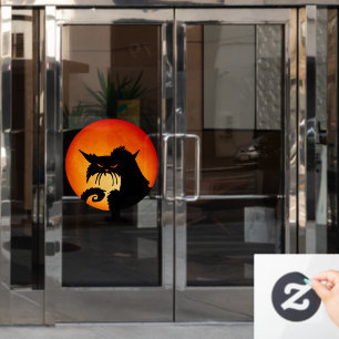 Black Cat Orange Moon Window Cling
