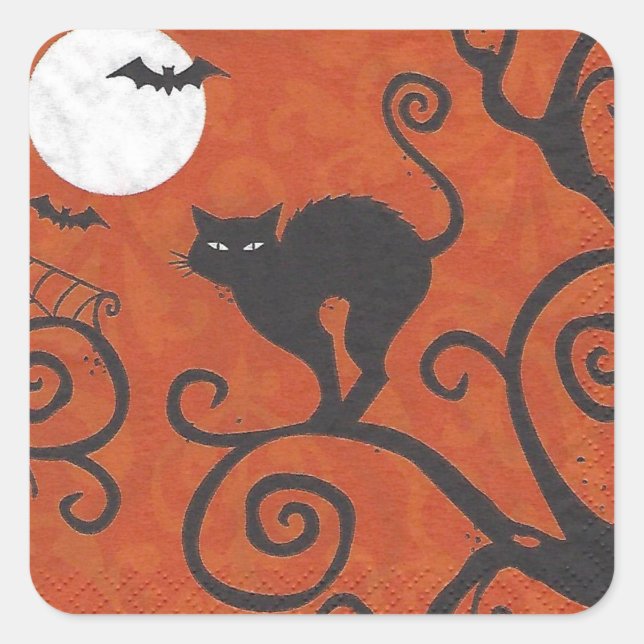 black cat orange square sticker (Front)
