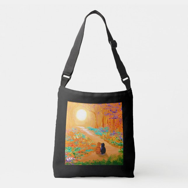 Black Cat Orange Tabby Cat Moonlight Crossbody Bag (Front)