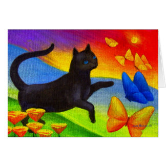 Black Cat Painting Butterflies Art - Multi