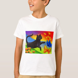 Black Cat Painting Butterflies Art - Multi T-Shirt